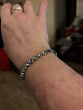 Touchstone Crystal Silver Bracelet with Blue-Green Crystals